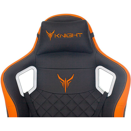 Кресло игровое Бюрократ "Knight Outrider", экокожа, металл, черный, оранжевый, ромбик - 7
