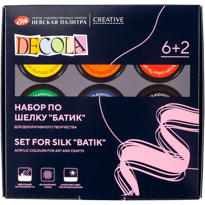 Краска акриловая по шелку "Декола батик", набор 6 цветов, 50 мл, резервы 2 шт.