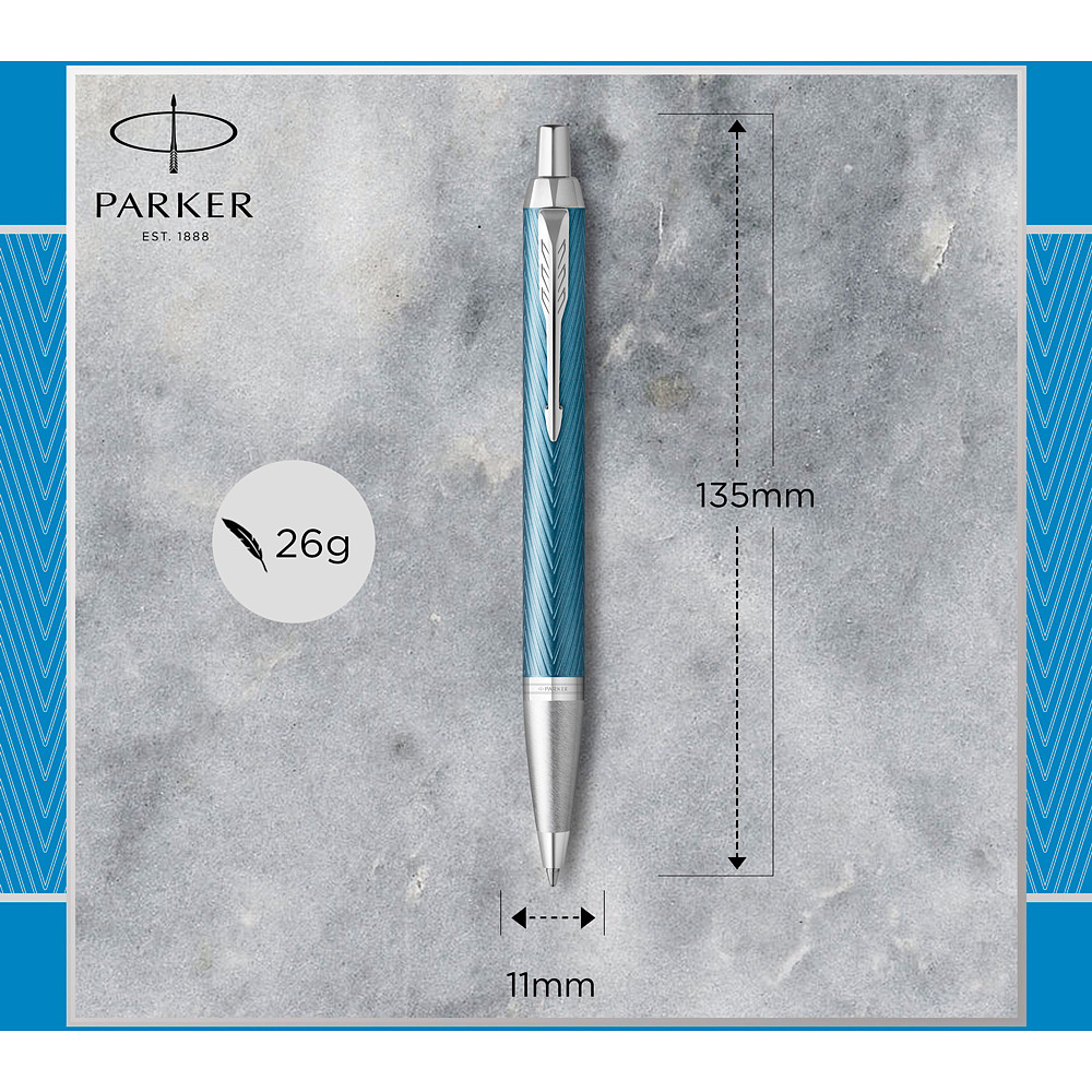 Ручка шариковая автоматическая Parker "IM Premium Blue Grey CT", 1.0 мм, синий, серый, стерж. синий - 3