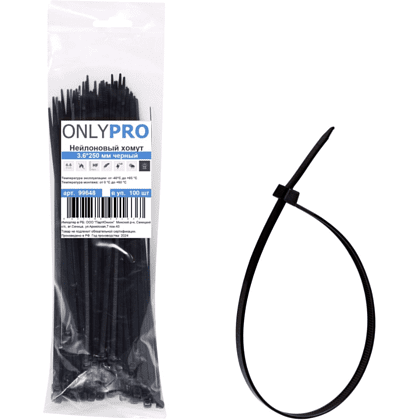 Хомут нейлоновый OnlyPro, 7.6х500 мм, черный, 100 шт