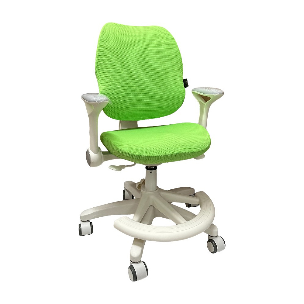 Кресло детское Ergosmart Antey, ткань, пластик, корпус белый, подставка для ног, с чехлом салатовым, серый - 11