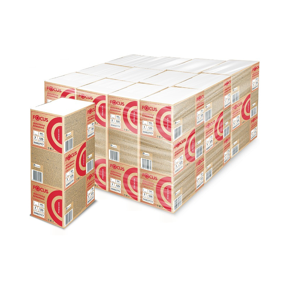 Полотенца бумажные Focus Premium, Z – сложение, 125 листов, 3 слоя, 100% целлюлоза - 2