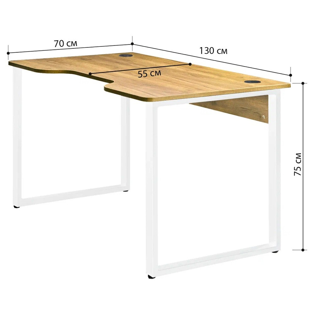 Стол компьютерный игровой Millwood Лофт Гонконг (ДТ-3), 1300x700 мм, дуб золотой крафт, белый - 3