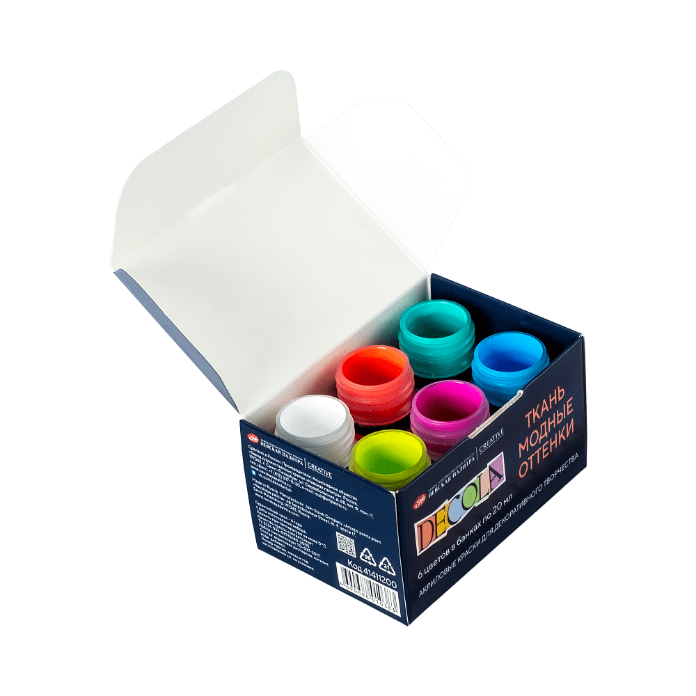 Контур акриловый по ткани "Декола модные оттенки", набор 6 цветов, 20 мл, банки - 5