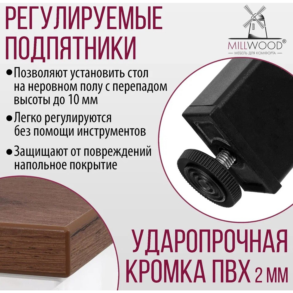 Стол Millwood Сеул, 1600х800 мм, дуб табачный крафт, черный - 6