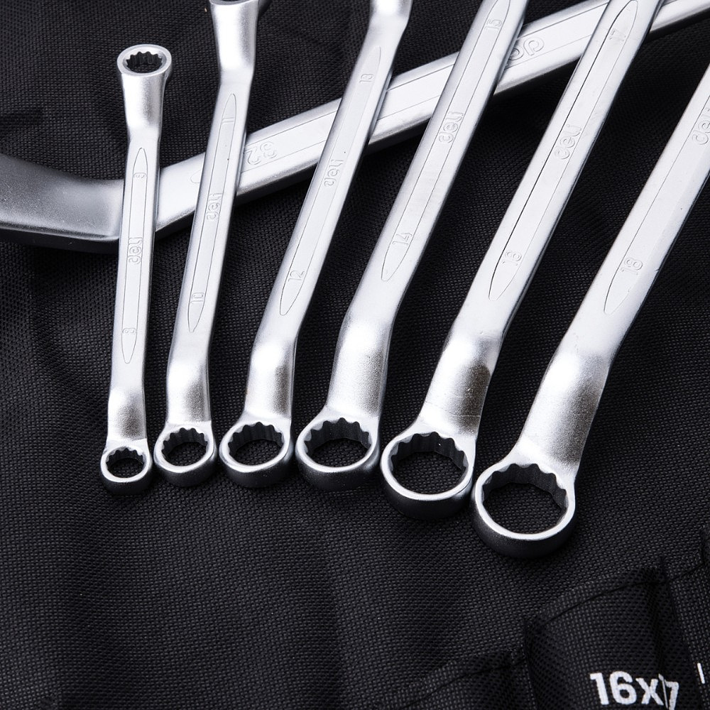 Набор ключей накидных изогнутых Deli YS EDL150012A, 6-32 мм, 12 шт., чехол, черный - 6