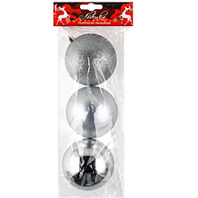 Шар елочный "183253", 10 см, пластик, ассорти, 3 шт/уп.
