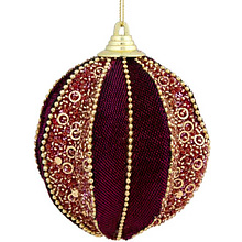 Украшение новогоднее "Бархатный золототисто-бордовый шар", красный
