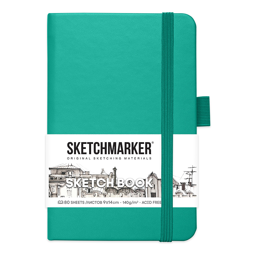 Скетчбук "Sketchmarker", 9x14 см, 140 г/м2, 80 листов, изумрудный