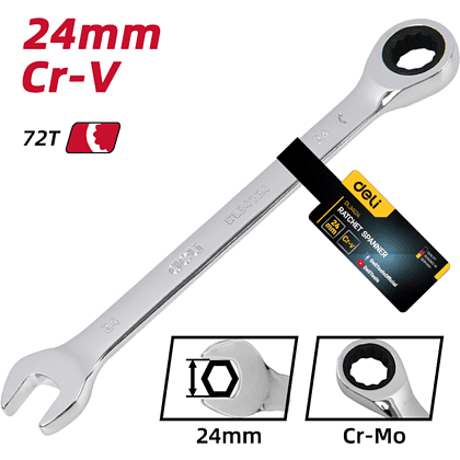 Ключ комбинированный Deli YS EDL34124, 24 мм, с трещоткой, 72 зуба - 6