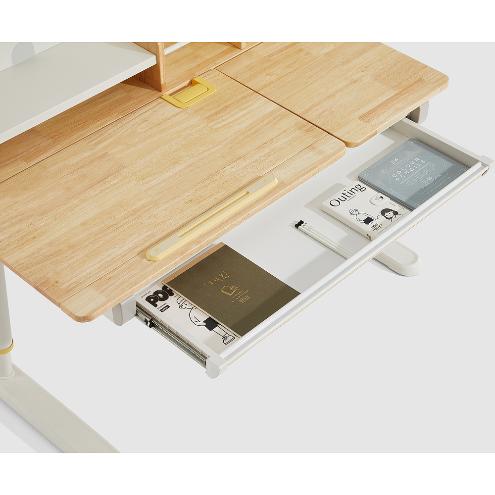 Стол Ergosmart регулируемый Galleon, 1200х700х(520-760) мм, гевея беленая, с книжной полкой - 9