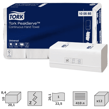Полотенца бумажные "Tork PeakServe Universal", листовые с непрерывной подачей, Н5, 410 листов (100585-38) - 2