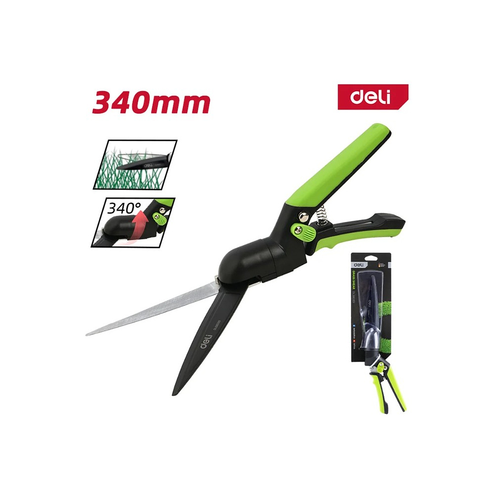 Ножницы газонные поворотные Deli GS EDL580351, пружина, тефлон, 340 мм., черный, зеленый - 16