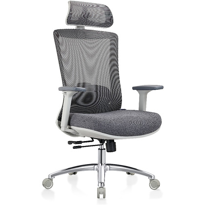 Кресло для руководителя EVOLUTION "ERGO PRIME", ткань, сетка, алюминий, серый