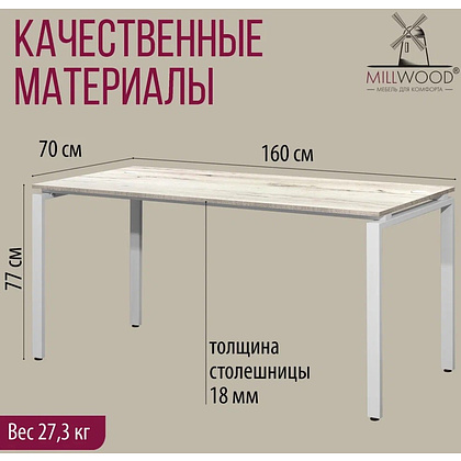 Стол письменный Millwood Лофт Сиэтл (ДТ-5), 1600х700 мм, дуб белый крафт, белый - 5