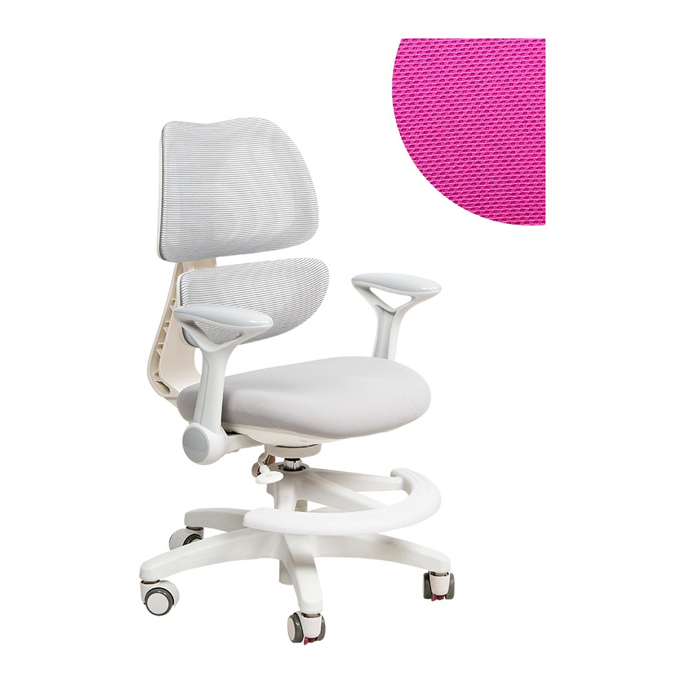 Кресло детское Ergosmart Antey, ткань, пластик, корпус белый, подставка для ног, с чехлом розовым, серый - 2