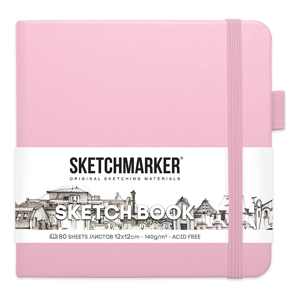 Скетчбук "Sketchmarker", 12x12 см, 140 г/м2, 80 листов, розовый