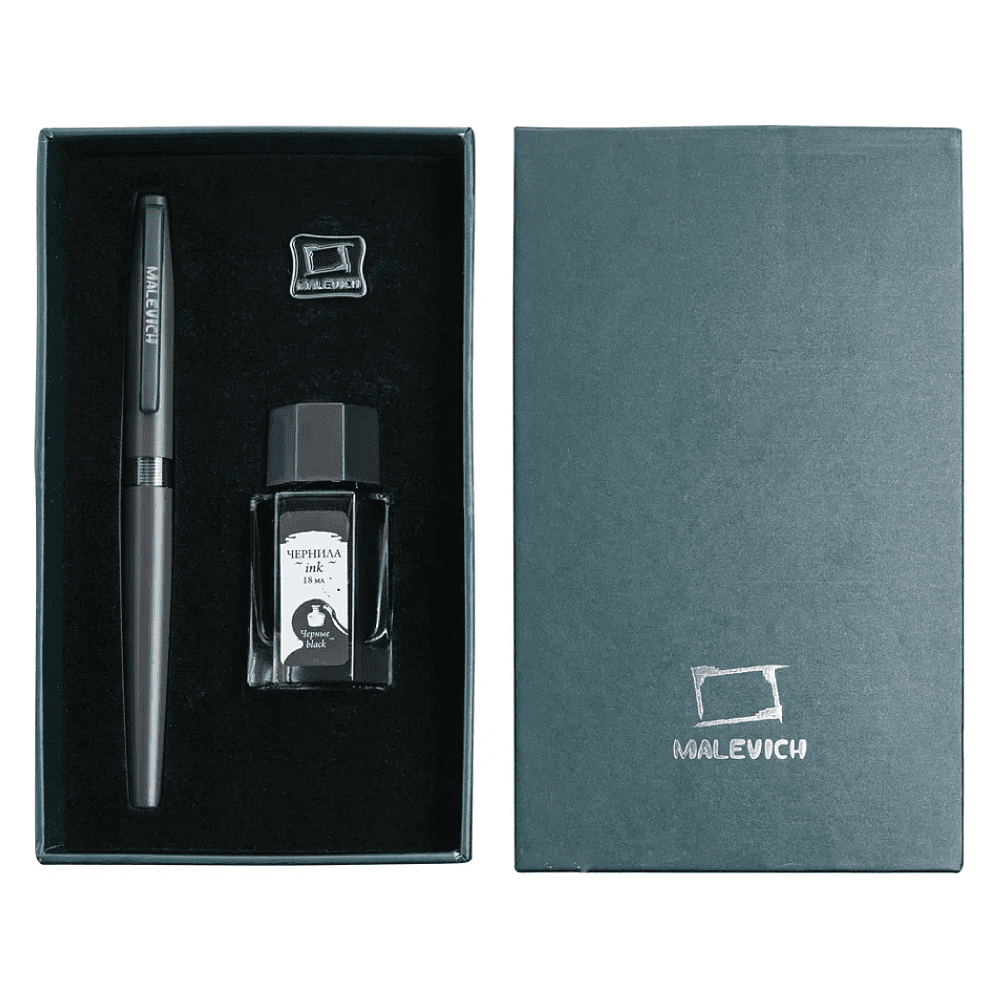Ручка перьевая EF "Малевичъ", металл, с конвертером, набор чернила + значок, мокрый асфальт