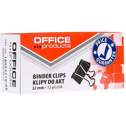 Зажим для бумаги "Office Products", 32 мм, 12 шт, черный