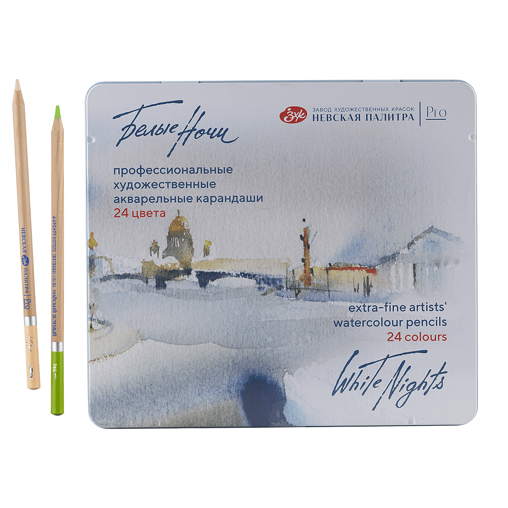 Карандаш акварельный "Белые ночи", набор 24 цветов, жестяной пенал - 2
