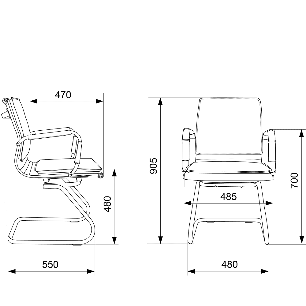 Кресло на полозьях "Бюрократ Ch-993-Low-V", экокожа, черный, металл хром - 4