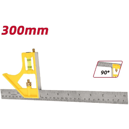 Линейка Deli EDL7300Y, с угольником и уровнем, металл, пластик, 30 см  - 2