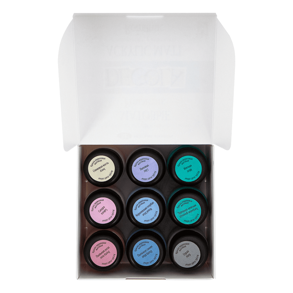 Краска акриловая матовая "Декола романтик", набор 9 цветов, 20 мл, банки - 3