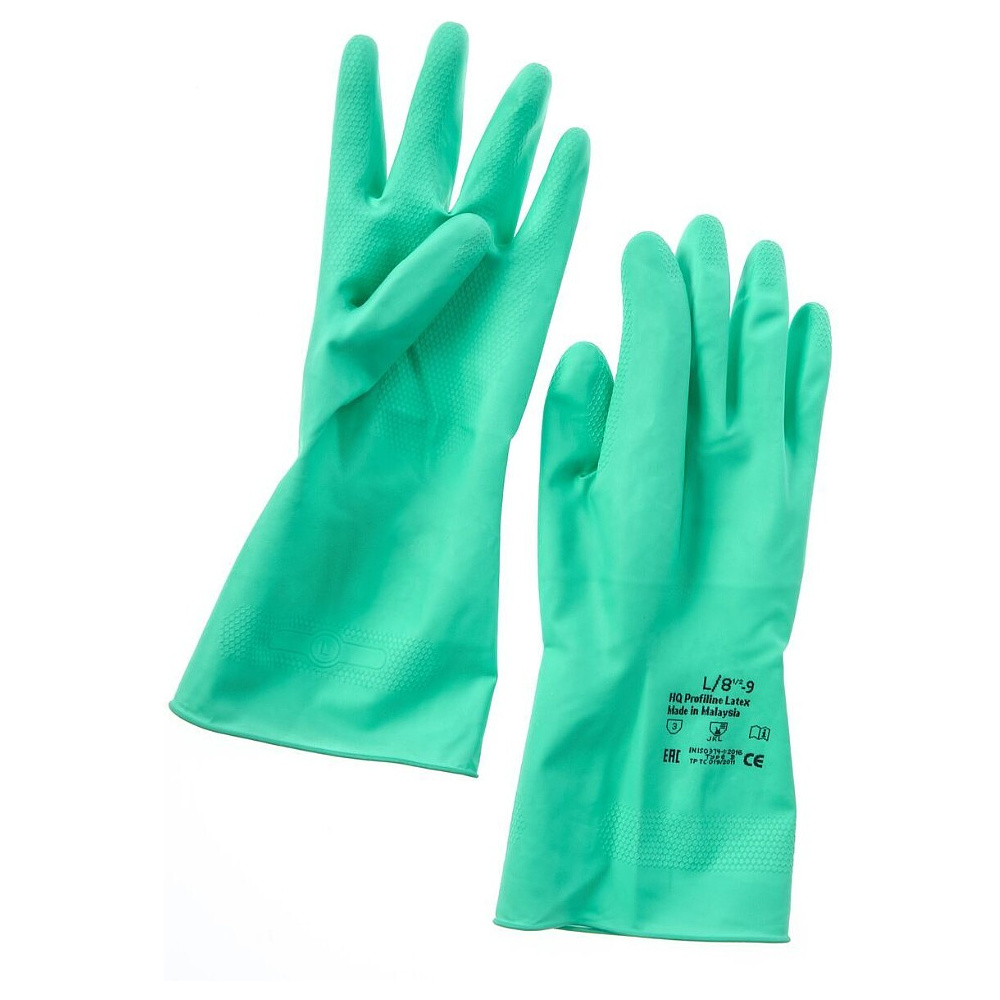 Перчатки латексные HQ Profiline, р-р L, с х/б покрытием, зеленый - 8
