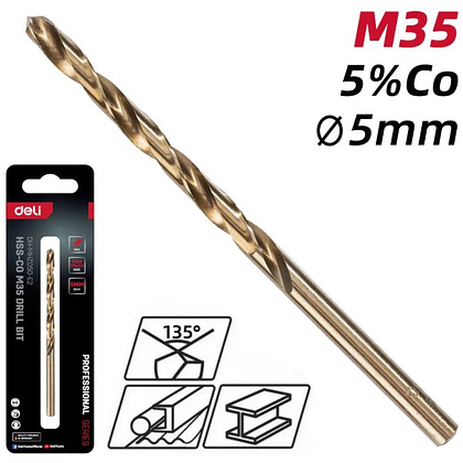 Сверло по металлу Deli RS EDH-MHZ050-E2, 5.0 мм, DIN 338, HSCo 5% - 2