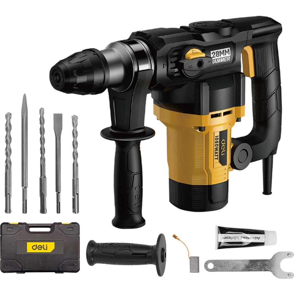 Перфоратор Deli YS EDL-DC28-E1, 1050 Вт, 4.8 Дж, кейс, желтый, черный