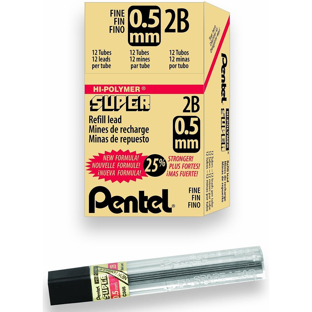 Грифели для автоматического карандаша "Hi-Polymer Super Lead", 2B, 0.5 мм, 12 шт - 2