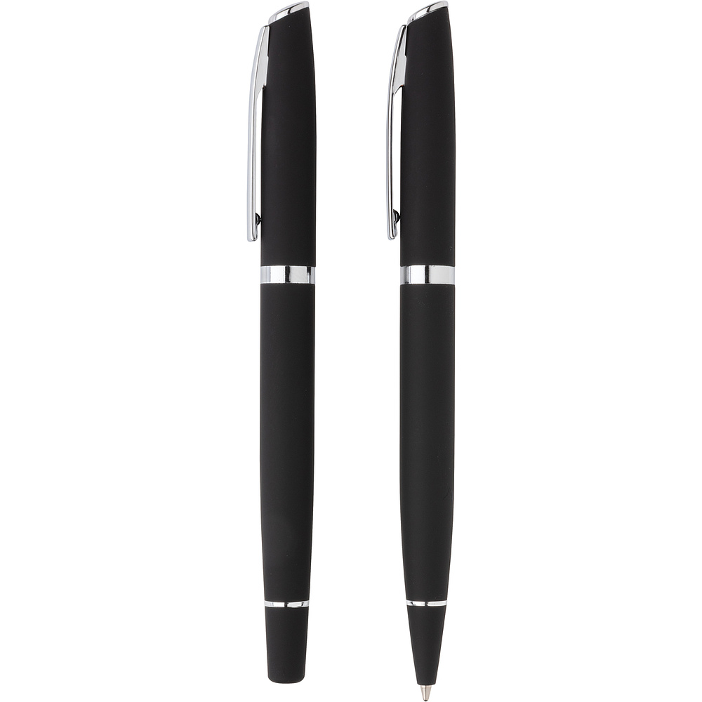 Набор ручек "Deluxe": ручка шариковая автоматическая и роллер, черный, серебристый - 2
