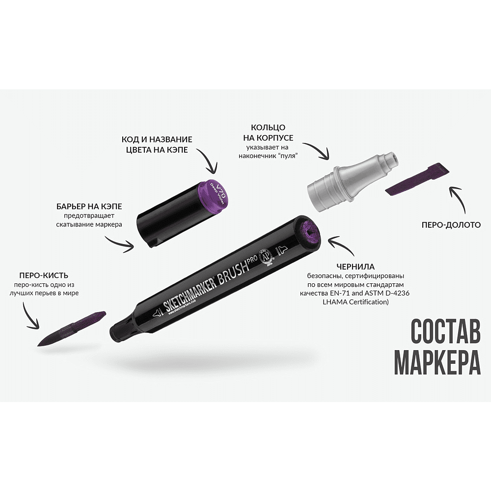 Маркер перманентный двусторонний "Sketchmarker Brush", O43 мед - 7