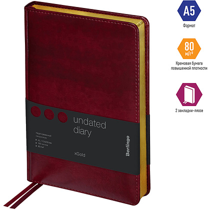 Ежедневник недатированный "xGold", А5, 320 страниц, бордовый - 2