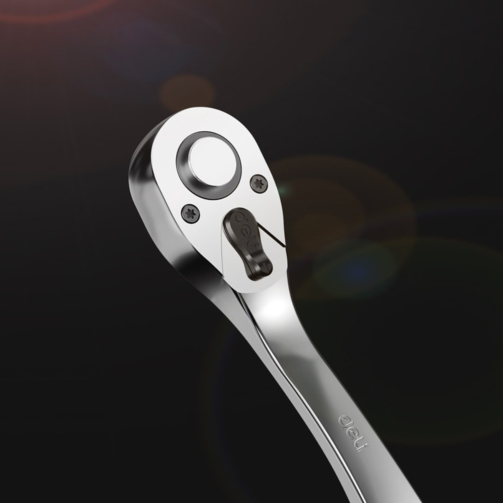 Ключ-трещотка Deli RS EDL2324 1/4", 150 мм, 72 зуба, черный, желтый - 7