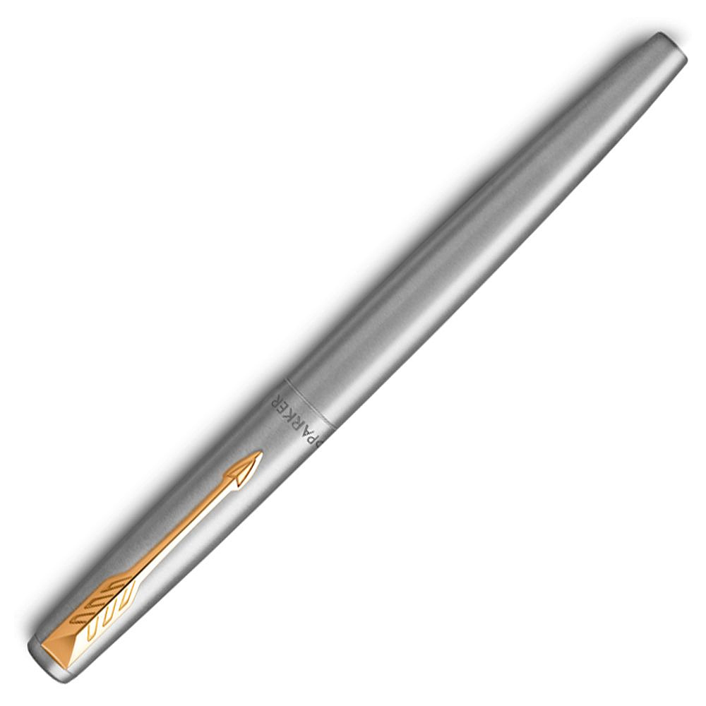 Ручка перьевая "Parker Jotter Stainless Steel CT", F, серебристый, золотистый, патрон синий - 2