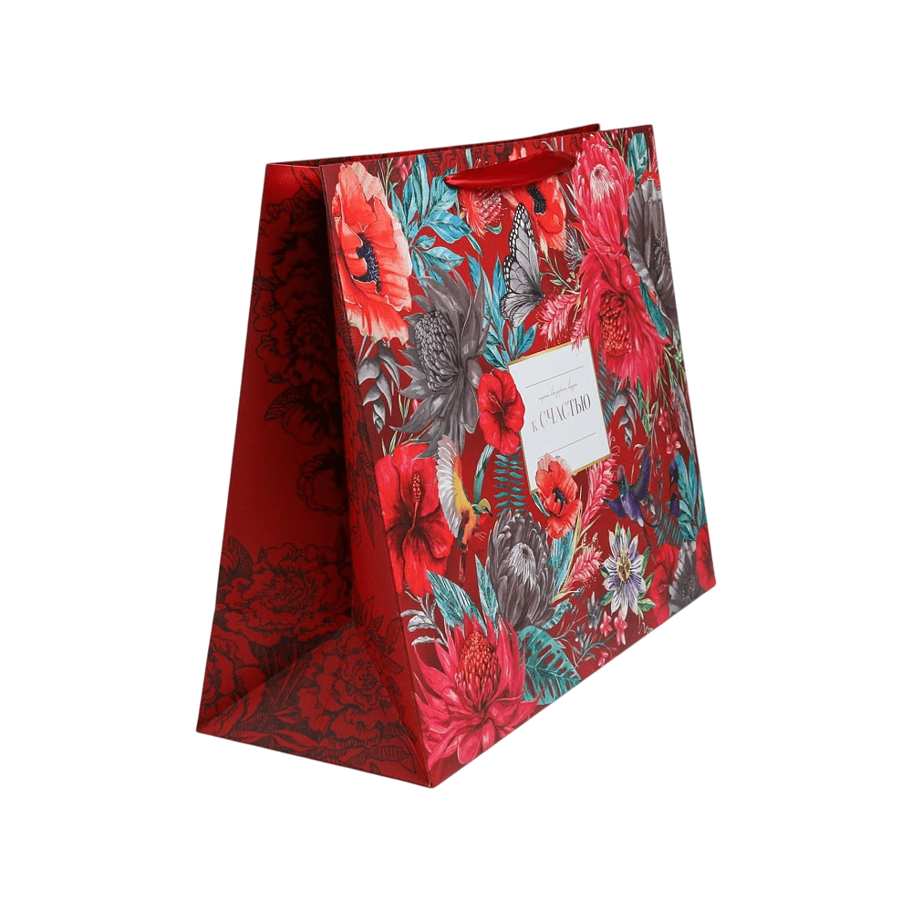 Пакет бумажный подарочный "К Счастью", 49х40х19 см, красный - 2