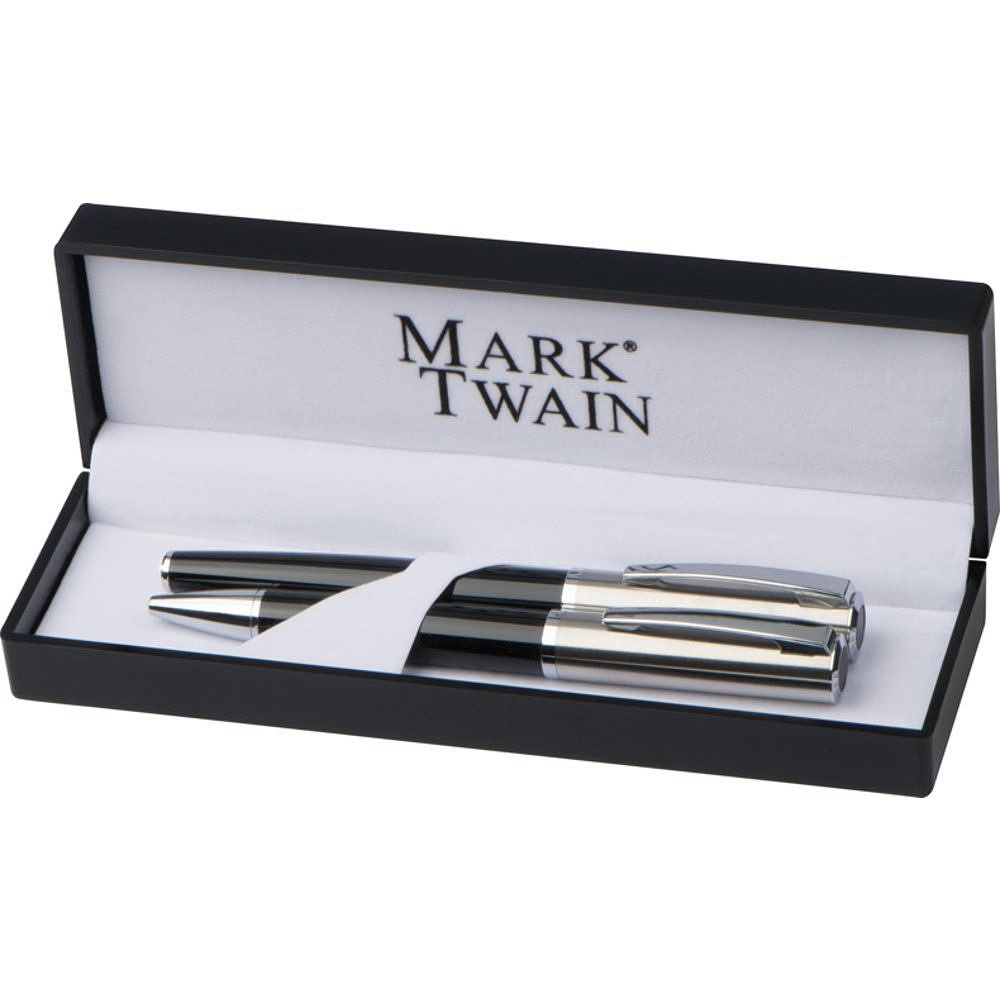 Набор "Mark Twain 1075903" ручка шариковая автоматическая и роллер, черный, серебристый