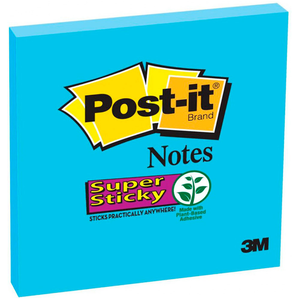 Бумага для заметок на клейкой основе "Post-it SuperSticky. 654-6SS-EB", 76x76 мм, 90 листов, синий неон
