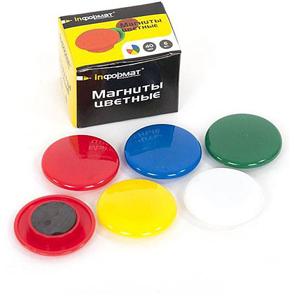 Кнопки магнитные "InFormat" , 40 мм, 6 шт, разноцветный