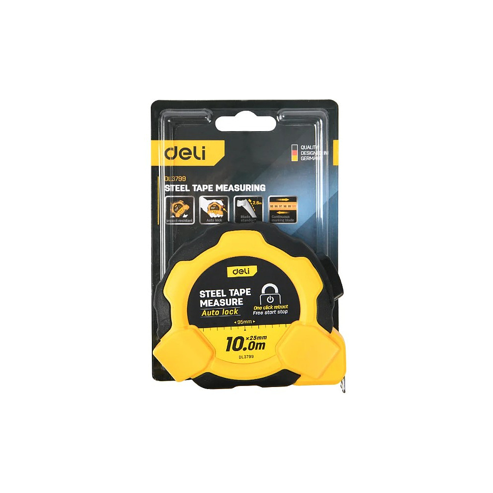 Рулетка Deli YS EDL3799, 10 м х 25 мм, желтый, черный - 11