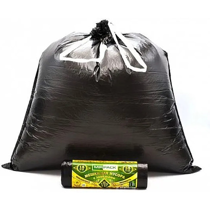 Мешки для мусора 35 л, 15 шт/рулон, ПНД, Mirpack Vip, 18 мкм, 50х60см, черный, с завязками - 2