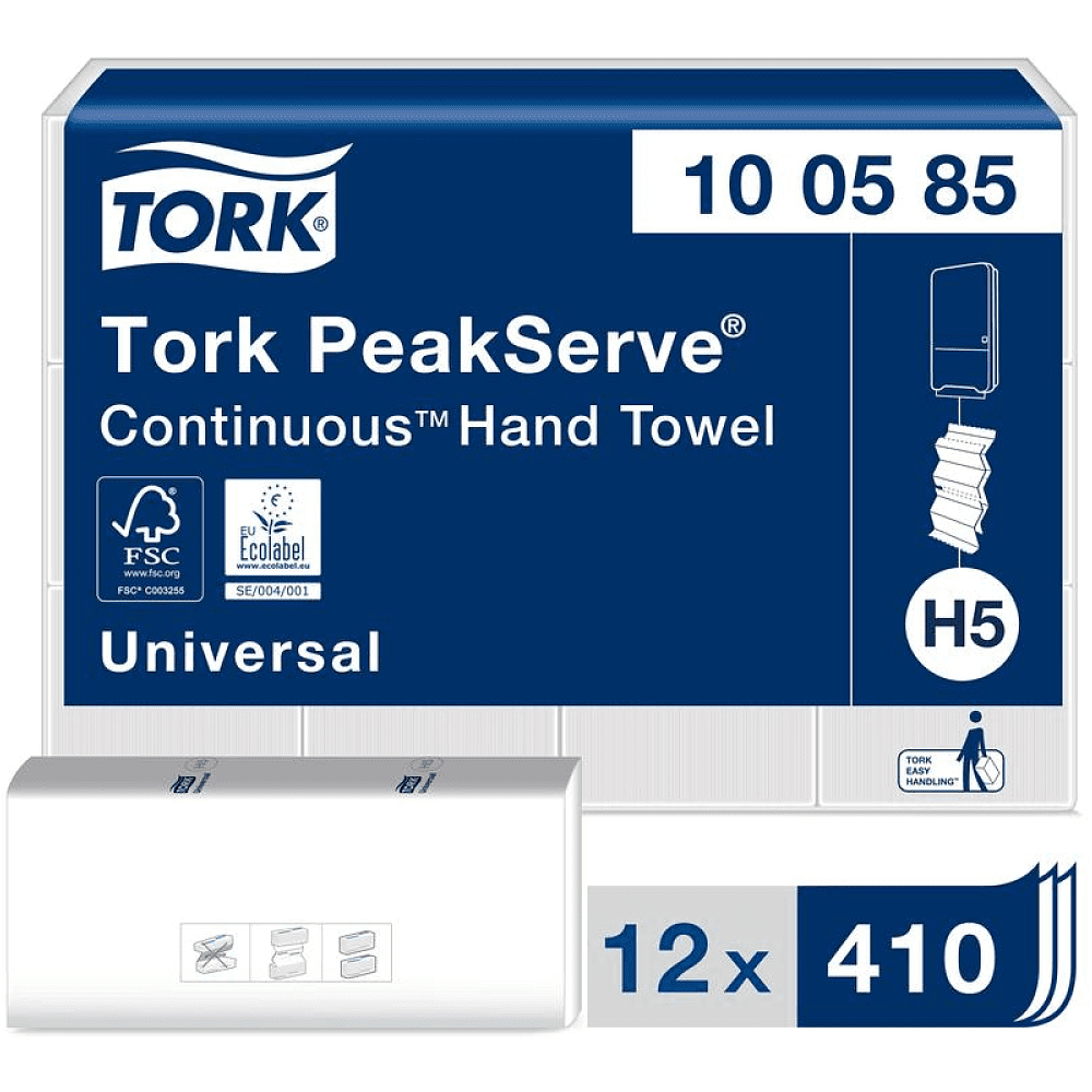 Полотенца бумажные "Tork PeakServe Universal", листовые с непрерывной подачей, Н5, 410 листов (100585-38) - 3