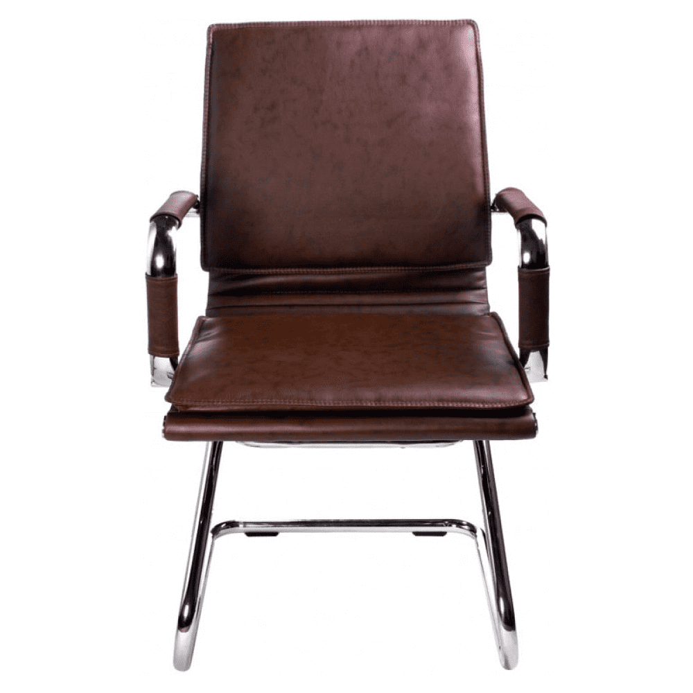 Кресло на полозьях "Бюрократ Ch-993-Low-V", экокожа, коричневый, металл хром - 3