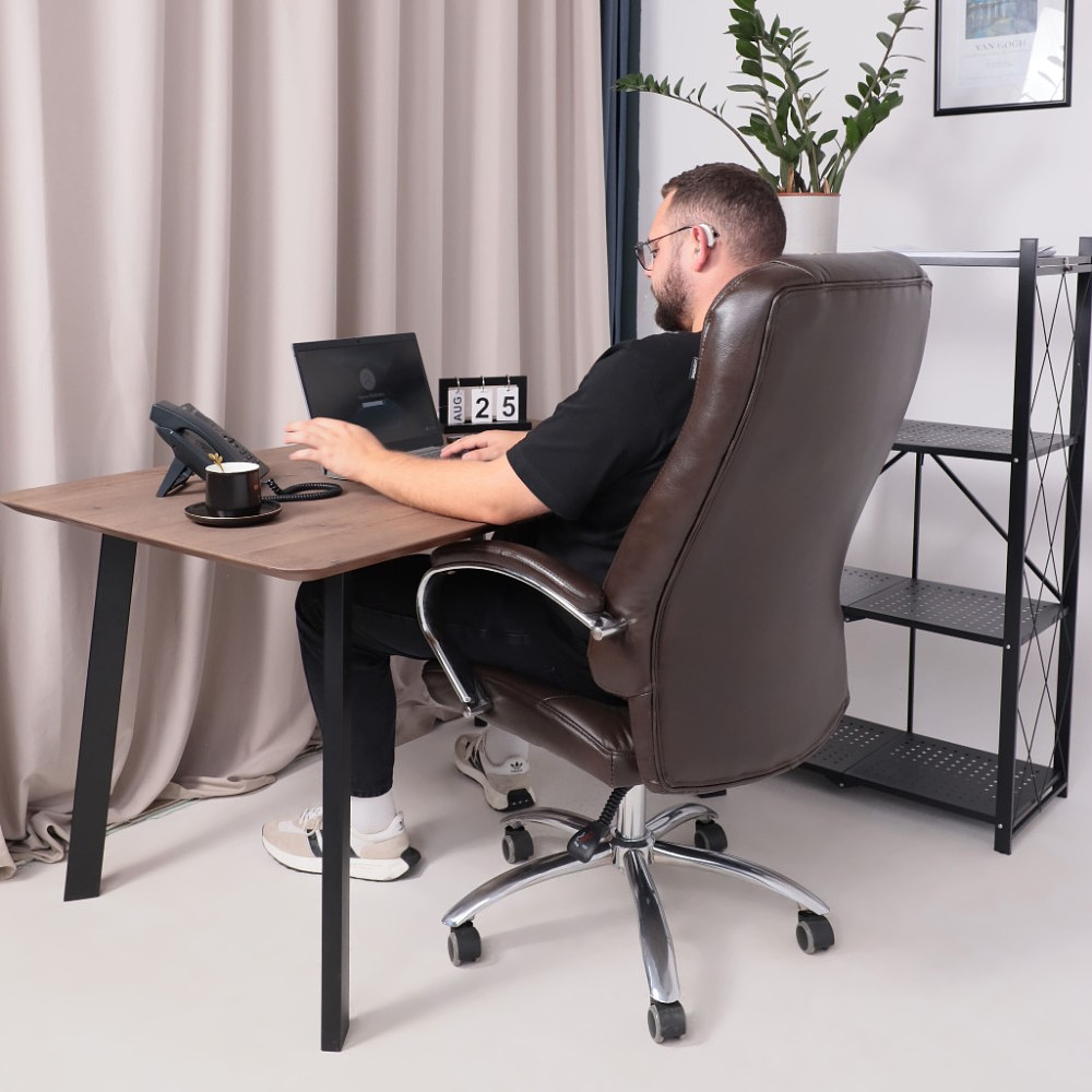 Кресло для руководителя "KING A" поворотное, хром, натуральная кожа, темно-коричневый - 15