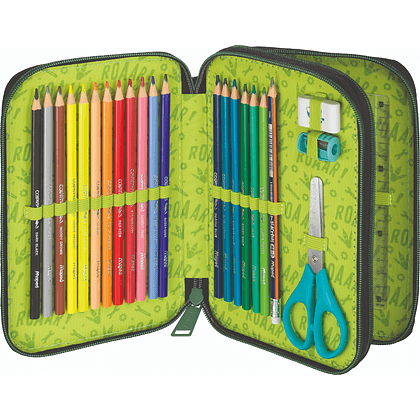 Пенал "Dinosaur", 2 отделения, с наполнением, зеленый - 3