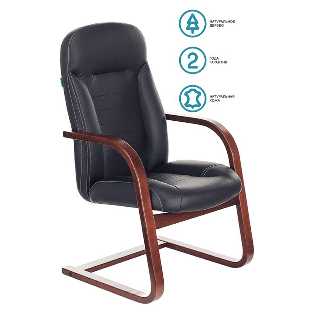Кресло на полозьях Бюрократ "T-9923WALNUT-AV" натуральная кожа, дерево, черный - 5