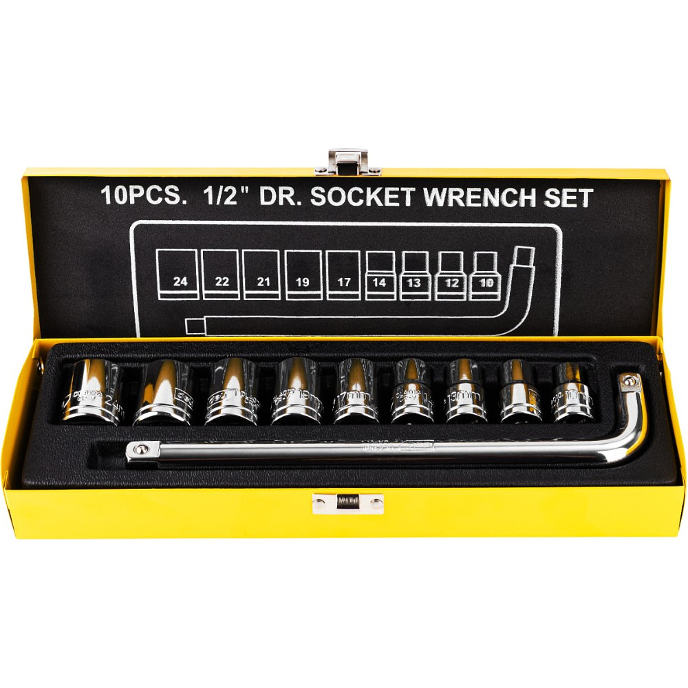 Набор головок торцевых Deli YS EDL2010T, 10-24 мм, 1/2", 10 шт., серебристый - 3