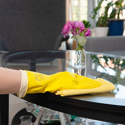 Перчатки латексные HQ Profiline, р-р M, с х/б покрытием, желтый - 12