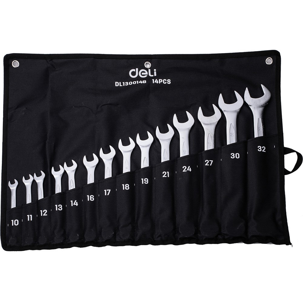 Ключ комбинированный "Deli" набор 14 шт., 10-32 мм, чехол, серебристый